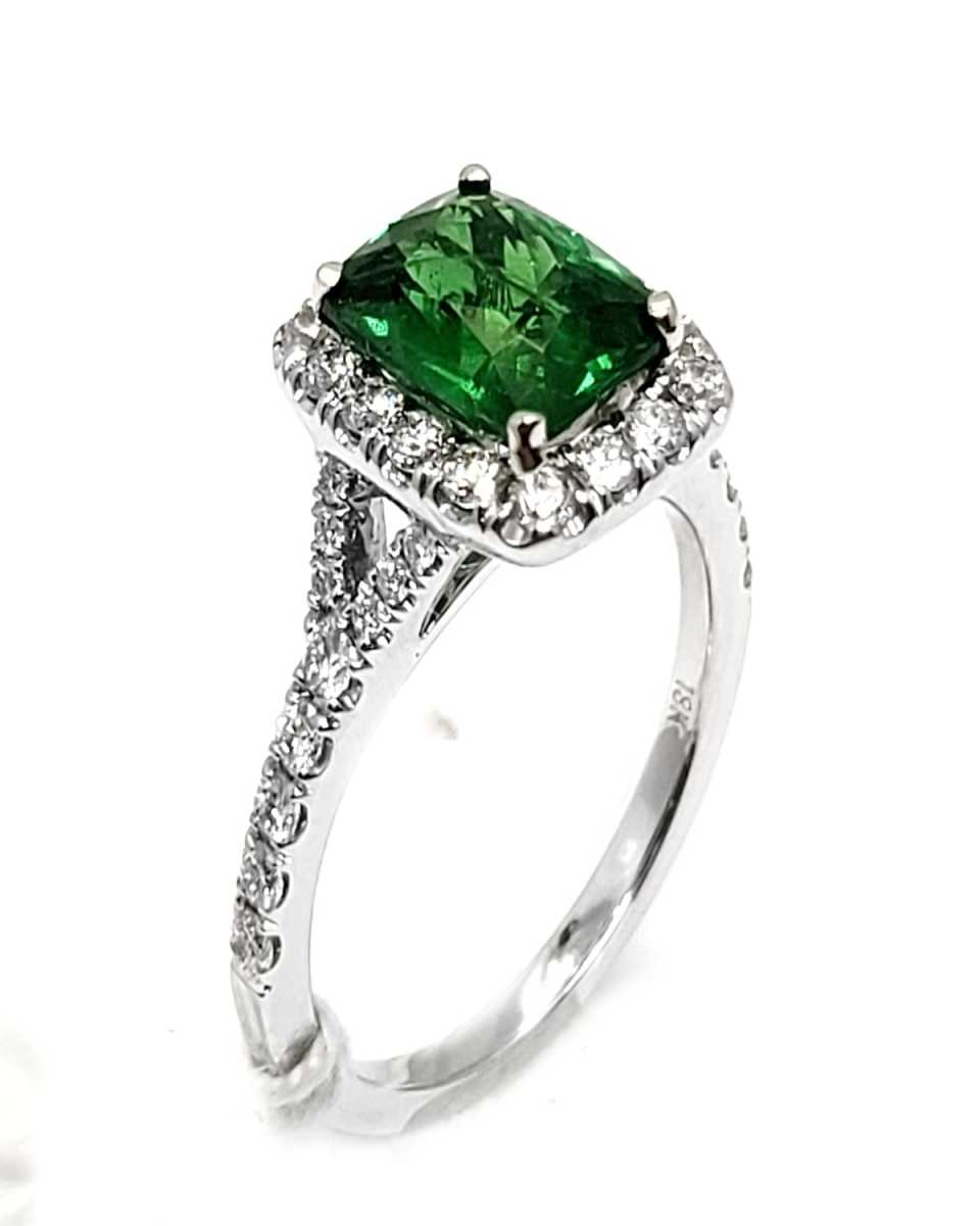 18K White Gold Tsavorite and Diamond Ring, Size 6